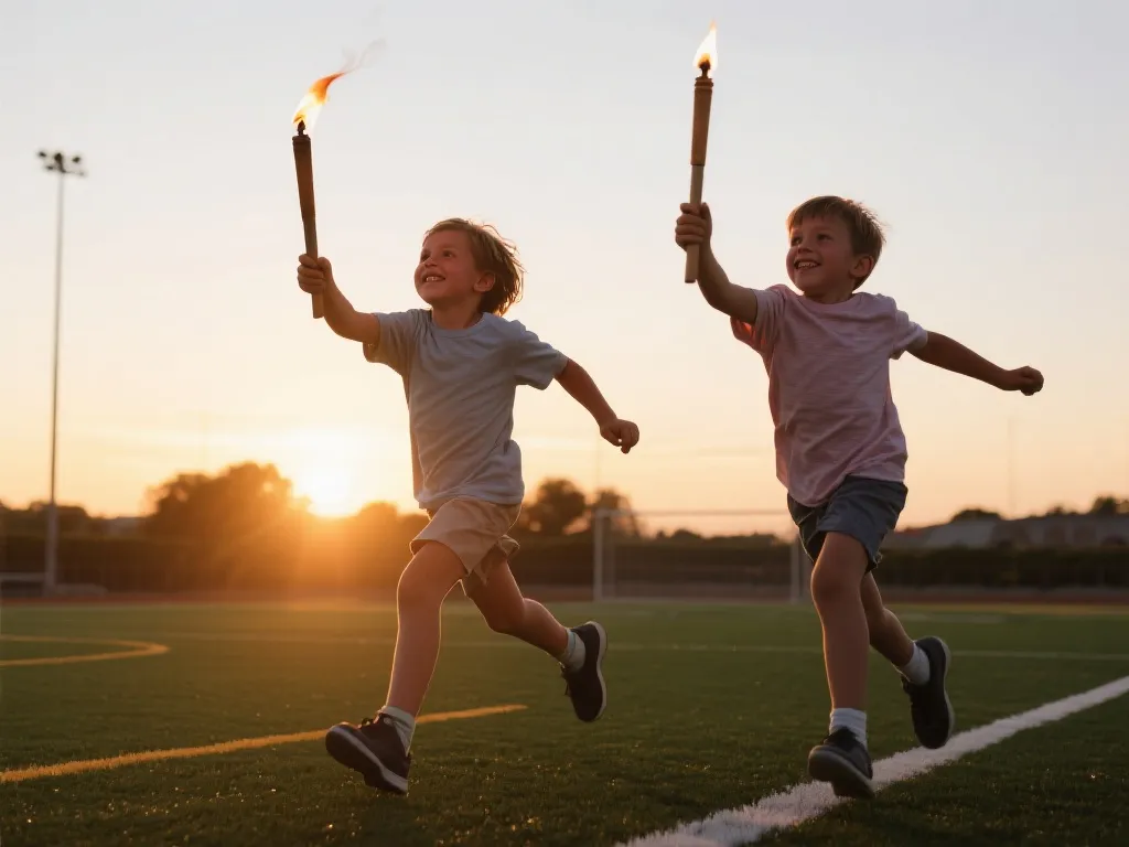 火炬运动比赛孩子们奔跑的瞬间